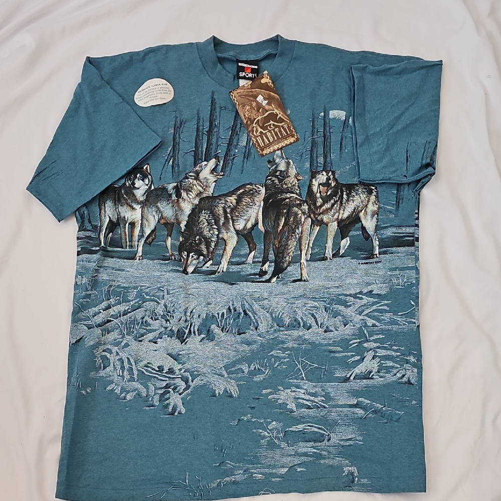 Habitat Teal Graphic Tee with Nature Print Wolf